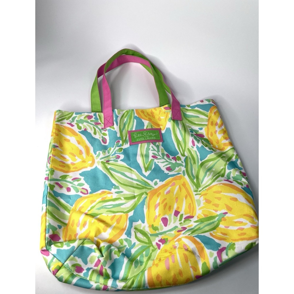 LILLY PULITZER for Estee Lauder Tote Bag Pink Yellow Purse Lemon Beach Bag